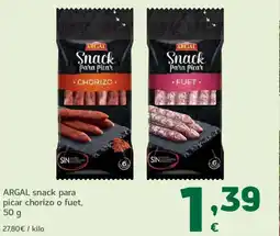 HiperDino ARGAL snack para picar chorizo o fuet oferta