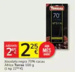 Consum Torras - xocolata negra 70% cacau oferta