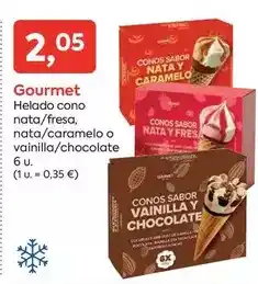 Suma Supermercados Gourmet - helado cono nata/ fresa, nata/ caramelo o vainilla/ chocolate oferta