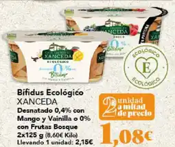 Gadis XANCEDA Bifidus Ecológico Desnatado 0,4% con Mango y Vainilla o 0% con Frutas Bosque oferta