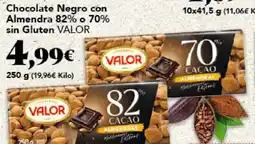 Gadis VALOR Chocolate Negro con Almendra 82% 70% sin Gluten oferta