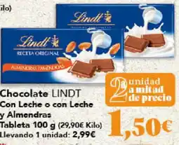 Gadis LINDT Chocolate Con Leche o con Leche y Almendras Tableta oferta