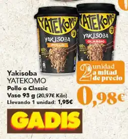 Gadis YATEKOMO Yakisoba Pollo o Classic Vaso oferta