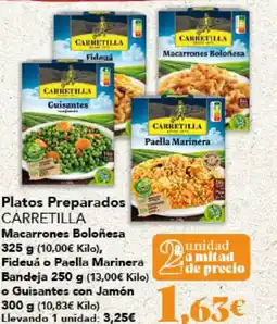 Gadis CARRETILLA Platos Preparados Macarrones Boloñesa Fideuá o Paella Marinera Bandeja o Guisantes con Jamón oferta
