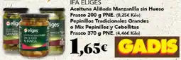 Gadis IFA ELIGES Aceituna Aliñada Manzanilla sin Hueco Frasco Pepinillos Tradicionales Grandes o Mix Pepinillos y Cebollitas Frasco oferta