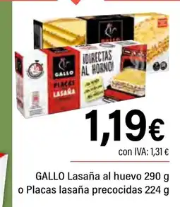 Cash Ifa GALLO Lasaña al huevo o Placas lasaña precocidas oferta