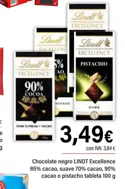 Cash Ifa LINDT Chocolate negro Excellence 85% cacao, suave 70% cacao, 90% cacao o pistacho tableta oferta
