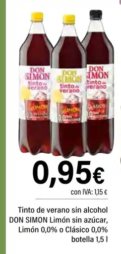Cash Ifa DON SIMON Tinto de verano sin alcohol Limón sin azúcar, Limón 0,0% o Clásico 0,0% botella oferta
