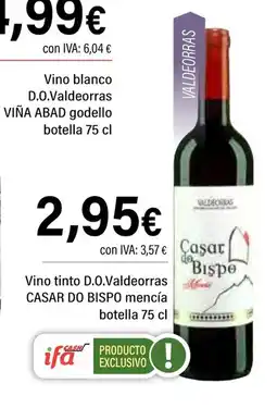 Cash Ifa CASAR DO BISPO Vino tinto D.O.Valdeorras mencía botella oferta