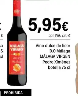 Cash Ifa MÁLAGA VIRGEN Vino dulce de licor D.O.Málaga Pedro Ximénez botella oferta