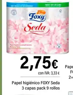 Cash Ifa FOXY Papel higiénico Seda 3 capas pack 9 rollos oferta