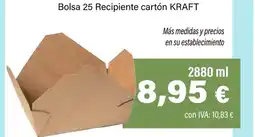 Cash Ifa KRAFT Bolsa 25 Recipiente cartón oferta