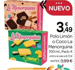 Supermercados El Jamón LA MENORQUINA Polo Limón o Coco oferta