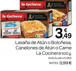 Supermercados El Jamón LA COCINERA Lasaña de Atún o Boloñesa, Canelones de Atún o Carne oferta
