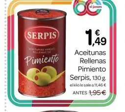 Supermercados El Jamón SERPIS Aceitunas Rellenas Pimiento oferta