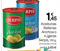 Supermercados El Jamón SERPIS Aceitunas Rellenas Anchoa o +Ligeras oferta