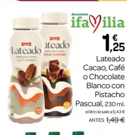 Supermercados El Jamón PASCUAL Lateado Cacao, Café o Chocolate Blanco con Pistacho oferta