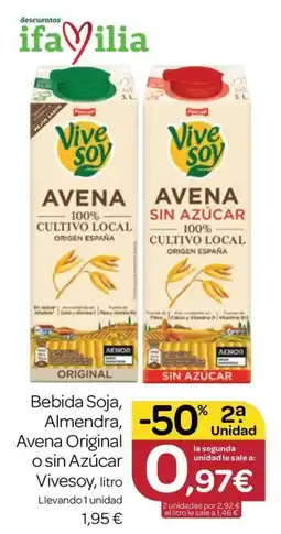 Supermercados El Jamón VIVESOY Bebida Soja, Almendra Avena Original o sin Azúcar oferta