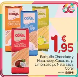 Supermercados El Jamón CORAL Barquillo Chocolate y Nata,Coco, Limón,o Nata oferta