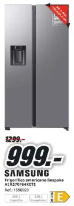 MediaMarkt SAMSUNG Frigorifico americano Bespoke AI RS70F64KETE oferta