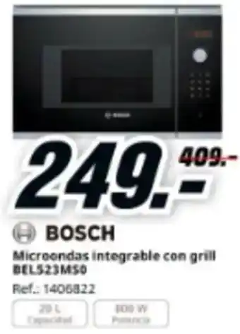 MediaMarkt BOSCH Microondas integrable con grill BEL523MS0 oferta