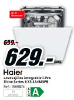 MediaMarkt HAIER Lavavajillas integrable I-Pro Shine Series 6 XS 4A4M3PB oferta