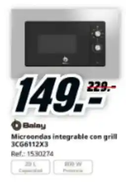 MediaMarkt BALAY Microondas integrable con grill 3CG6112X3 oferta