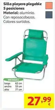Alcampo Silla playa 53x62x77cm 5 pos.c/posabrazos verde&blanco oferta