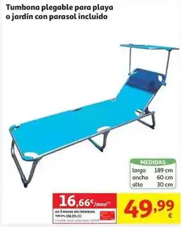 Alcampo Tumbona plegable para playa o jardín con parasol incluido oferta
