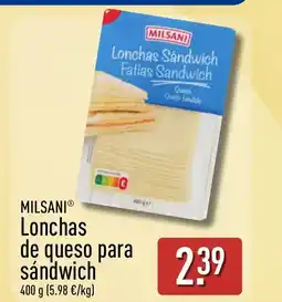 ALDI MILSANI Lonchas de queso para sándwich oferta