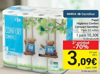 Carrefour Papel higiénico confort compact carrefour oferta