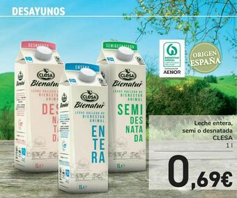 Carrefour Leche entera, semi o desnatada clesa oferta