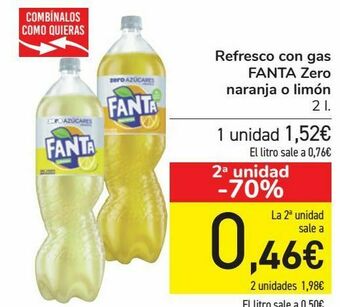 Carrefour Refresco con gas fanta zero naranja o limón oferta