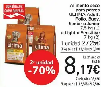 Carrefour Alimento seco para perros ultima adult, pollo, buey, senior o junior o light o sensitive oferta