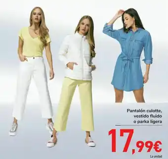 Carrefour Pantalón culotte, vestido fluido o parka ligera oferta