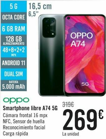 Carrefour Oppo smartphone libre a74 5g oferta