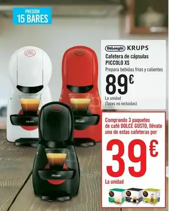 Carrefour Cafetera de cápsulas piccolo xs dëlonghi krups oferta