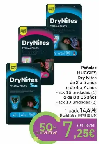 Carrefour Pañal huggies dry nites de 3 a 5 años o de 4 a 7 años o de 8 a 15 años oferta
