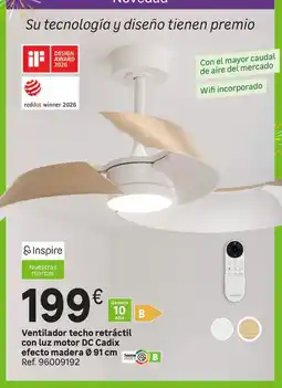 Leroy Merlin Winner - ventilador techo retractil con luz motor dc cadix efecto madera oferta