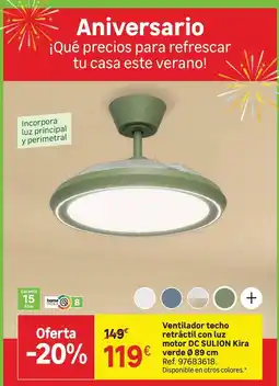 Leroy Merlin Home - ventilador techo refresca con luz motor dc skullon kira verde 930mb oferta