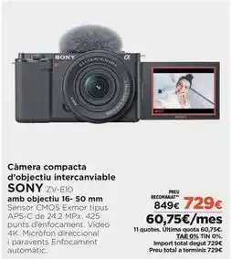 El Corte Inglés Sony - camera compacta d'ojectiu intercaviable oferta