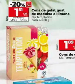 Dia DIA TEMPTATION Cons de gelat gust de maduixa o llimona oferta