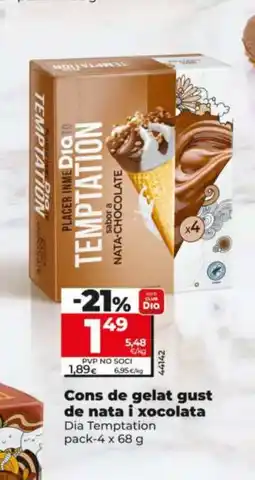 Dia DIA TEMPTATION Cons de gelat gust de nata i xocolata oferta