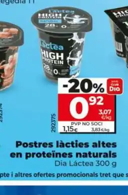 Dia DIA LÁCTEA Postres làcties altes en proteïnes naturals oferta