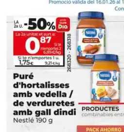 Dia NESTLE Puré d'hortalisses amb vedella/ de verduretes amb gall dindi oferta