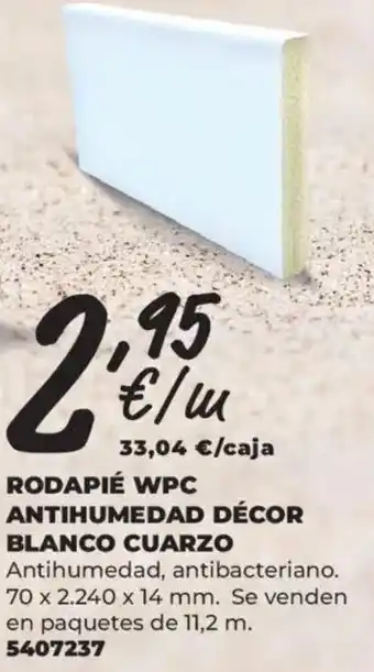 Rodapié wpc antihumedad décor blanco cuarzo