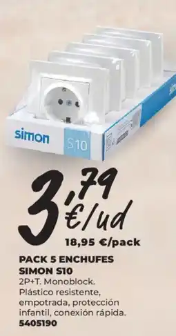 BigMat Pack 5 enchufes simon s10 oferta