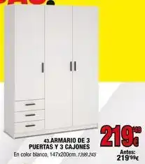Rapimueble Blanco - armario de 3 puertas y 3 cajones oferta