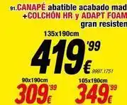 Rapimueble Hr - canapé abatible acabado mad +colchón hr y adapt foam gran resister oferta