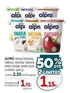 Condis Alpro - lima/limona, nabius, vainilla natural amb civada, amb coco o cirera oferta